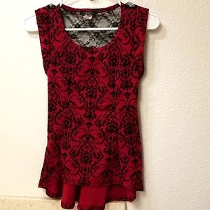 Red & Black lace back top